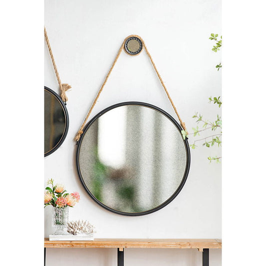 Cleveland Mirror With Rope Strap Round Metal Frame