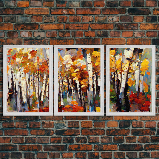 Birch Forest Watercolor, 3 Piece Canvas Print
