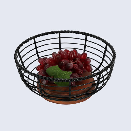 Black Metal/Wood-Fruit-Bowl