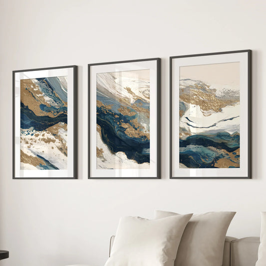 Gold & Blue 3 Piece Wall Art