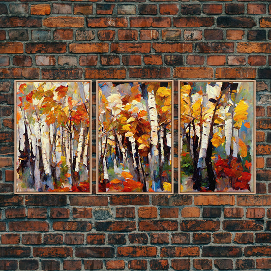 Birch Forest Watercolor, 3 Piece Canvas Print