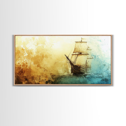 Neutral Abstract Pirate Ship Canvas Print