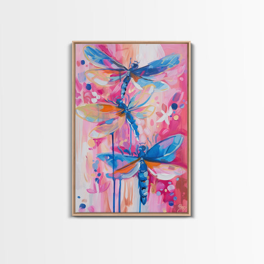 Abstract Dragonfly Trio in Vibrant Colors