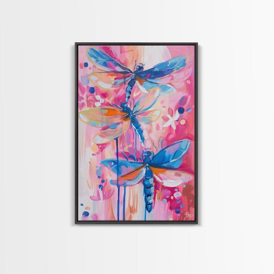 Abstract Dragonfly Trio in Vibrant Colors