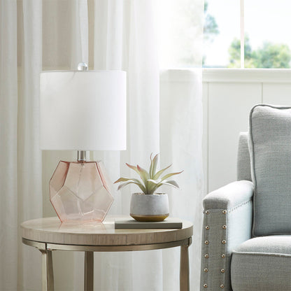 Geometric Pink Glass Table Lamp | 18.85" White Drum Shade, LED Bulb Included