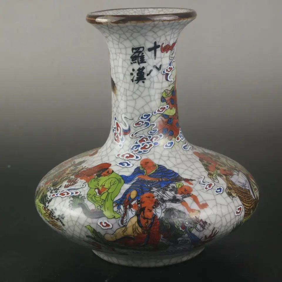 Qianlong Qing Dynasty Style Pastel 18 Buddhist Saints Flat Vase