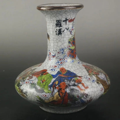 Qianlong Qing Dynasty Style Pastel 18 Buddhist Saints Flat Vase