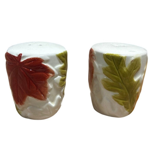 Fall Leaf White Ceramic Salt & Pepper Shaker Set