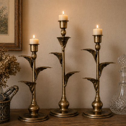 Metal Leaf Candle Holders – Set of 3