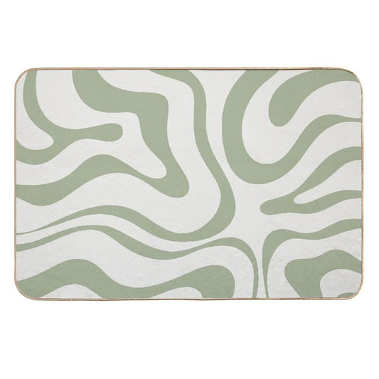 Liquid Swir Pattern in Sage Green Non-Slip Bath Mat