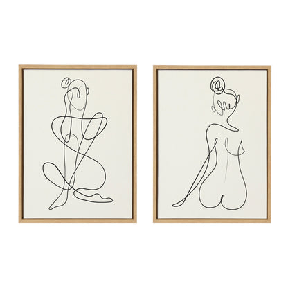 Sylvie Thinking of You Line Art and Sitting Beauty Framed Canvas Set by Rachel Lee of My Dream Wall