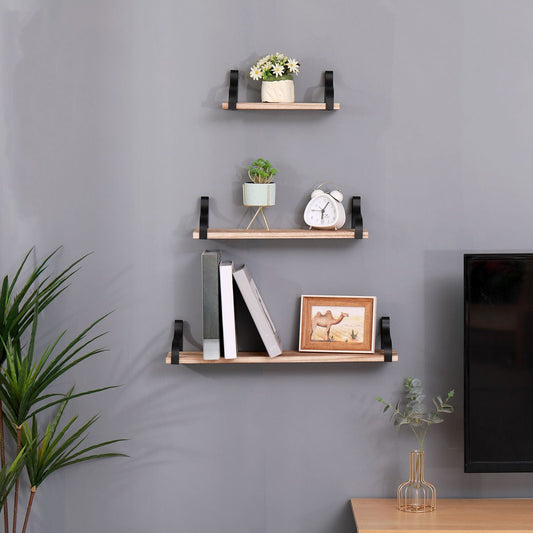 Floating Shelves, Long Wall (Set of 3), Natural Wood