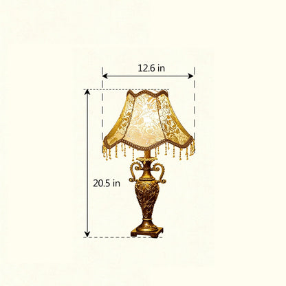Antique Brass Table Lamp – Floral Fabric Drum Shade, Classic Bedside Night Light