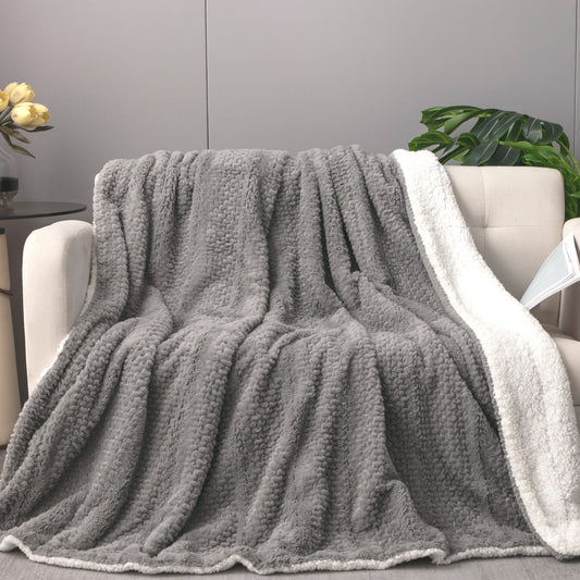 Dark Grey Faux Fur Textured Throw Blanket