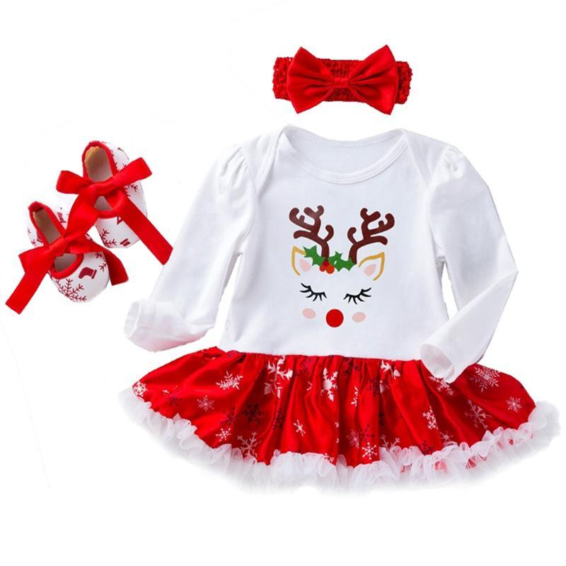 Cute Deer Christmas Long Sleeve Baby Girl Clothes