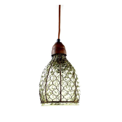 Chicken Wire and Glass Pendant