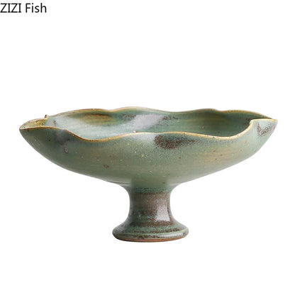 Wabi-Sabi Lotus Leaf Edge Ikebana Ceramic Vase – Zen Floral Vessel