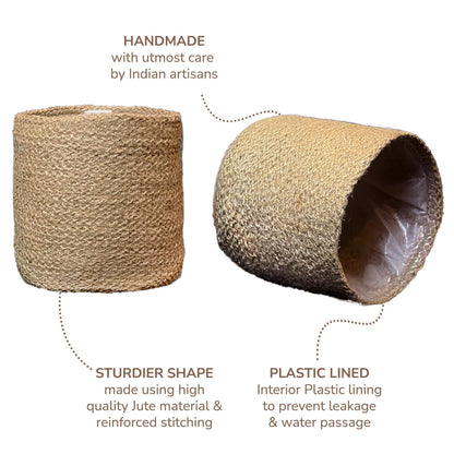 Jute Planter Basket Set of 2 Woven Jute Rope Covers for Decorating Indoor Outdoor Succulents Small Plant Pots Multi Purpose Storage Bins 6.5 Inches   Modern Style Décor  Brown