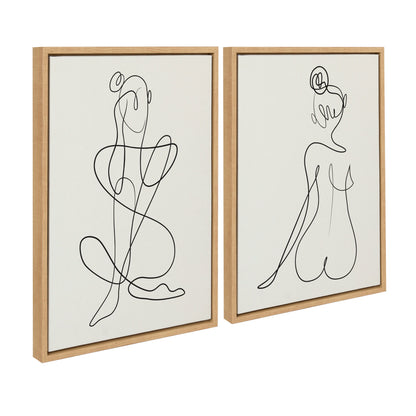 Sylvie Thinking of You Line Art and Sitting Beauty Framed Canvas Set by Rachel Lee of My Dream Wall