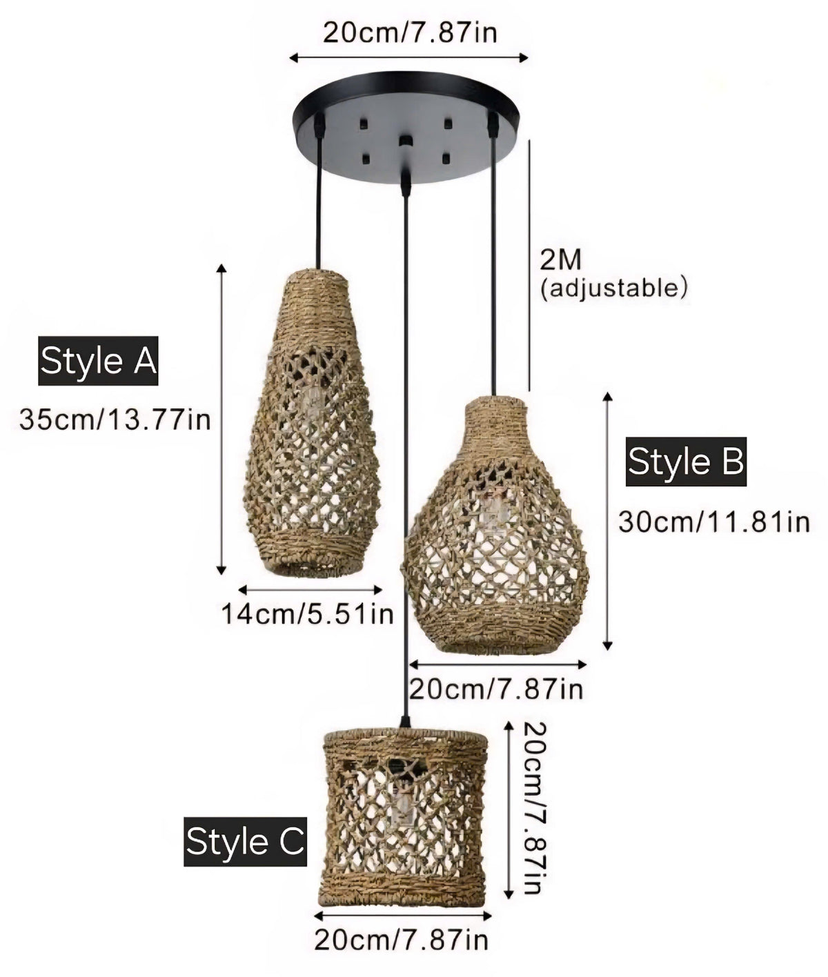 Set 3 Coastal Trio Jute Pendant Lights