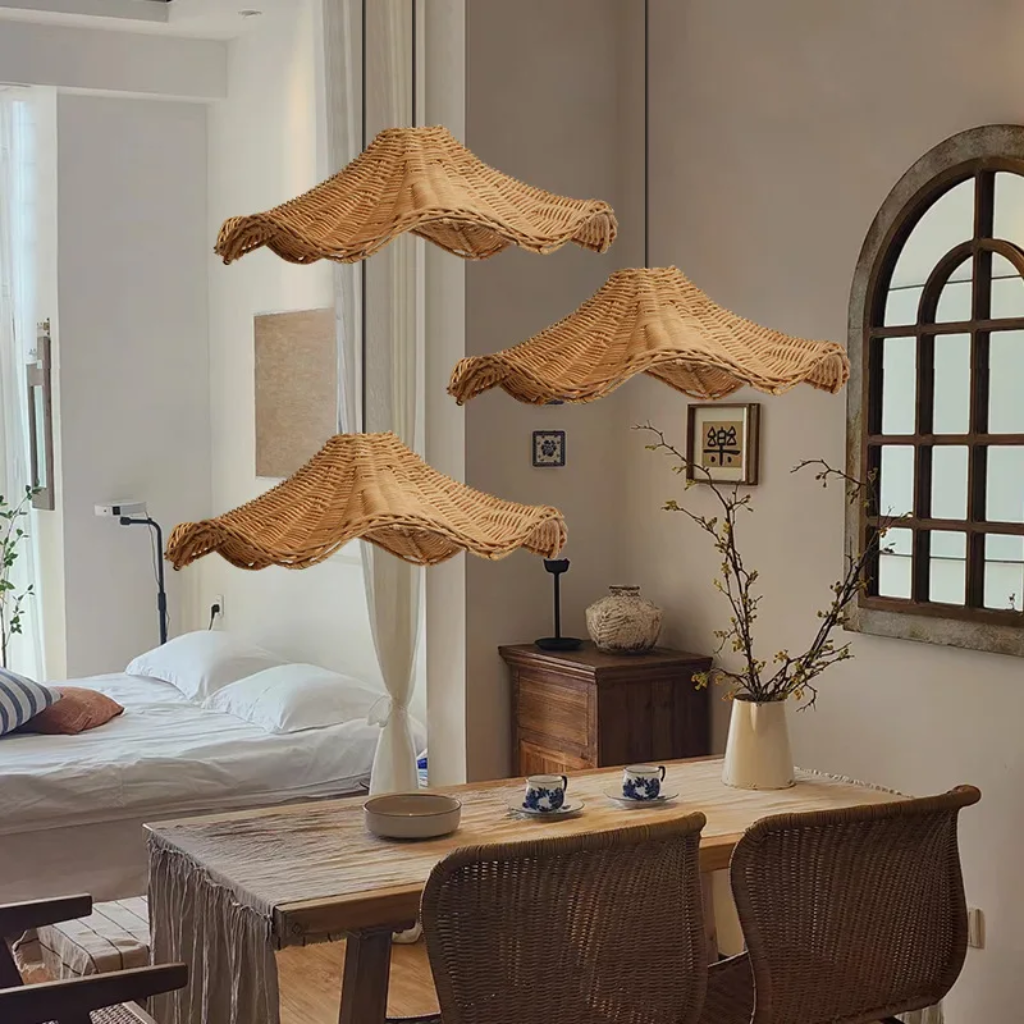 Witch Hat Rattan Pendant Light - Modern Boho Hanging Lamp
