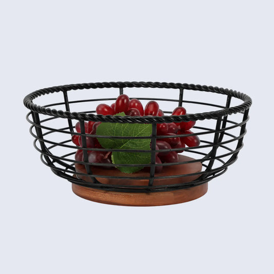 Black Metal/Wood-Fruit-Bowl