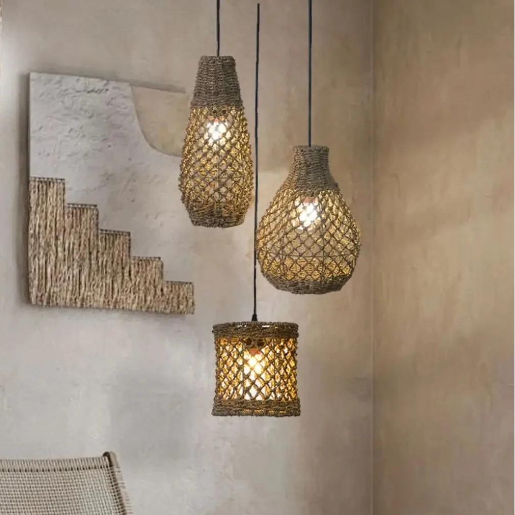 Set 3 Coastal Trio Jute Pendant Lights