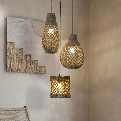 Set 3 Coastal Trio Jute Pendant Lights