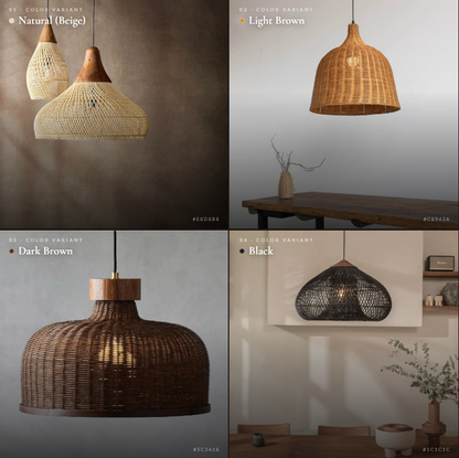 Witch Hat Rattan Pendant Light - Modern Boho Hanging Lamp