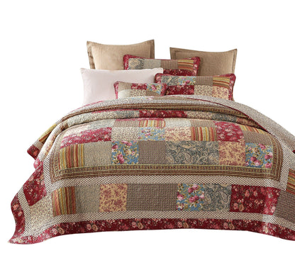 Floral Cotton Patchwork Quilt Set