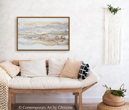 Framed Canvas Print of Abstract Coastal Painting Neutral