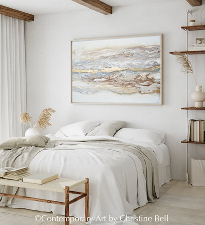 Framed Canvas Print of Abstract Coastal Painting Neutral