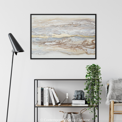 Framed Canvas Print of Abstract Coastal Painting Neutral