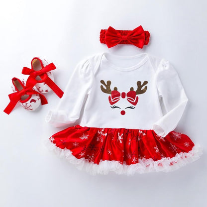 Cute Deer Christmas Long Sleeve Baby Girl Clothes