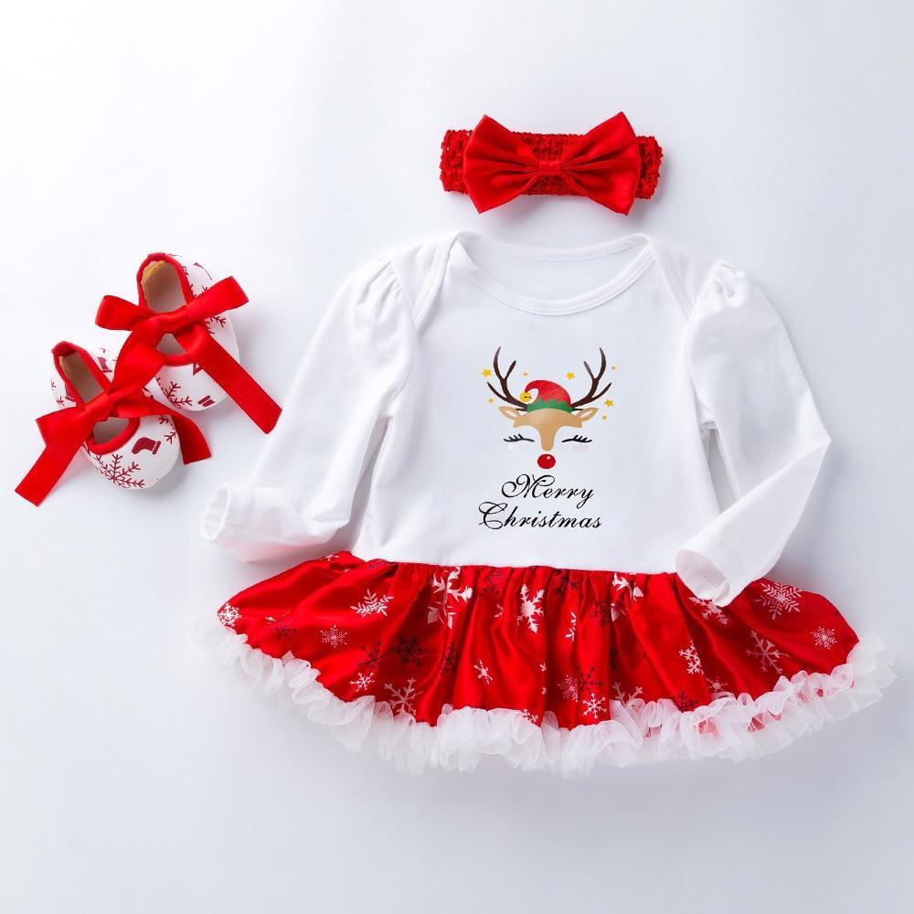 Cute Deer Christmas Long Sleeve Baby Girl Clothes