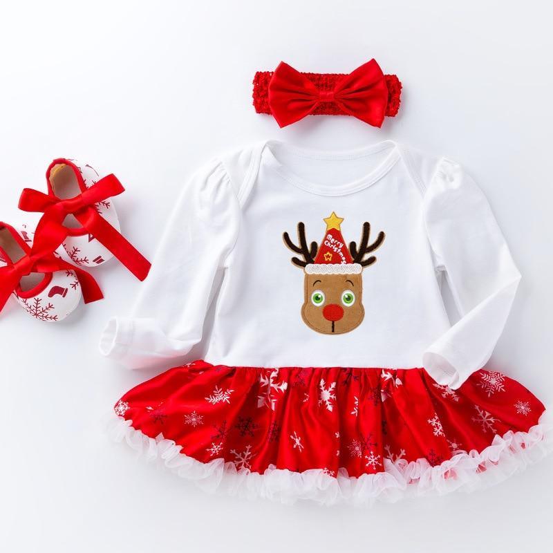 Cute Deer Christmas Long Sleeve Baby Girl Clothes