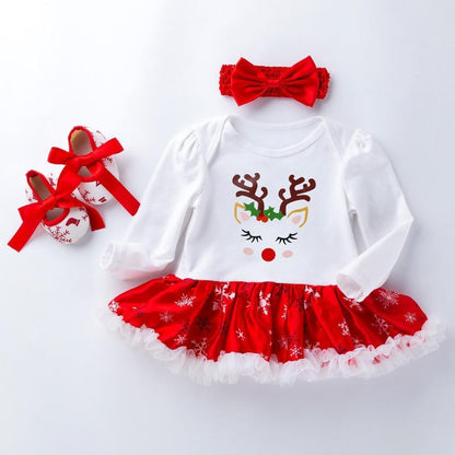 Cute Deer Christmas Long Sleeve Baby Girl Clothes