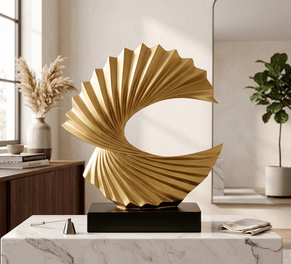 Modern Gold Wave Abstract Sculpture - Home Art Deco