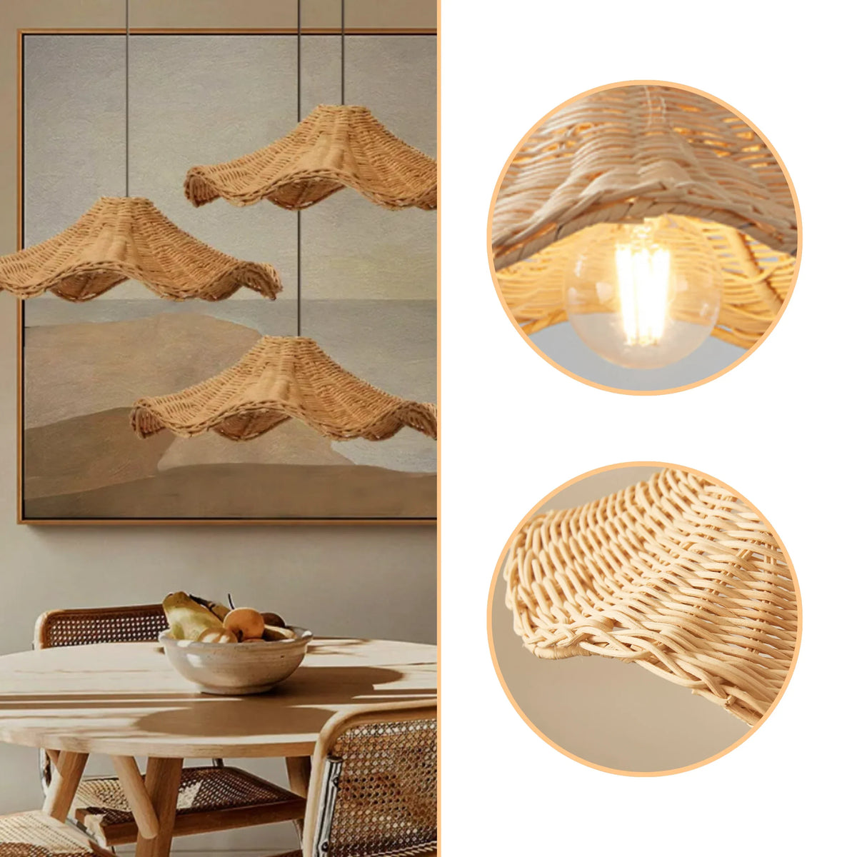 Witch Hat Rattan Pendant Light - Modern Boho Hanging Lamp