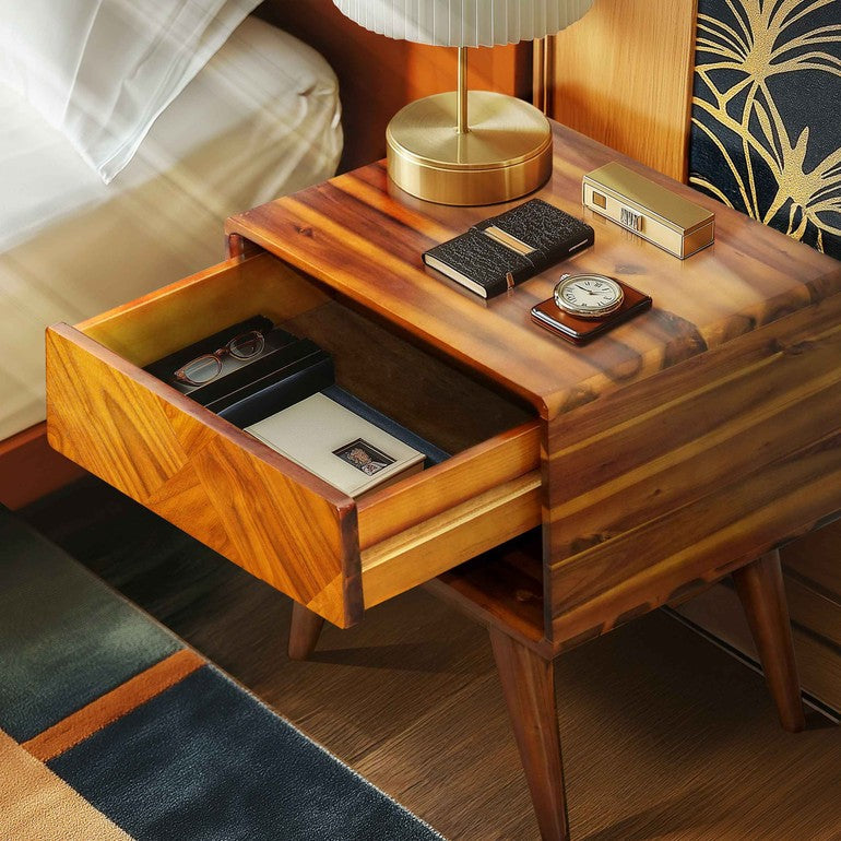 Handcrafted Solid Acacia Wood Nightstand