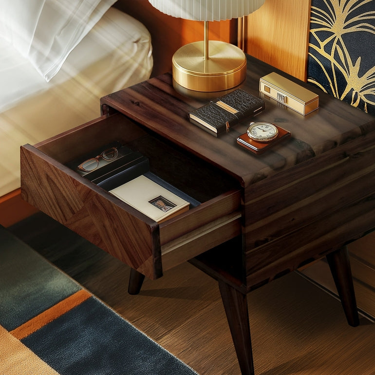 Handcrafted Solid Acacia Wood Nightstand