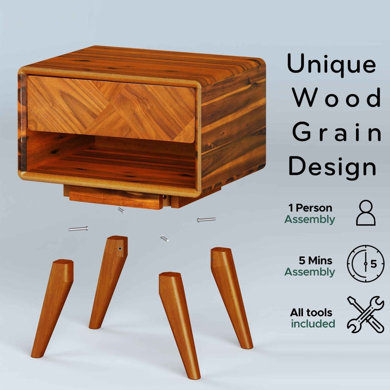 Handcrafted Solid Acacia Wood Nightstand