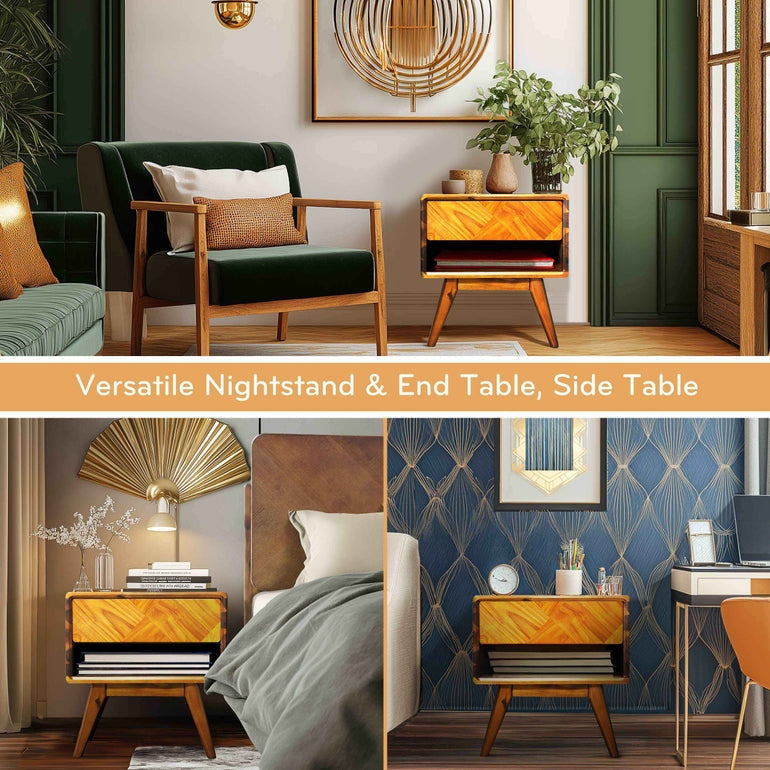 Handcrafted Solid Acacia Wood Nightstand