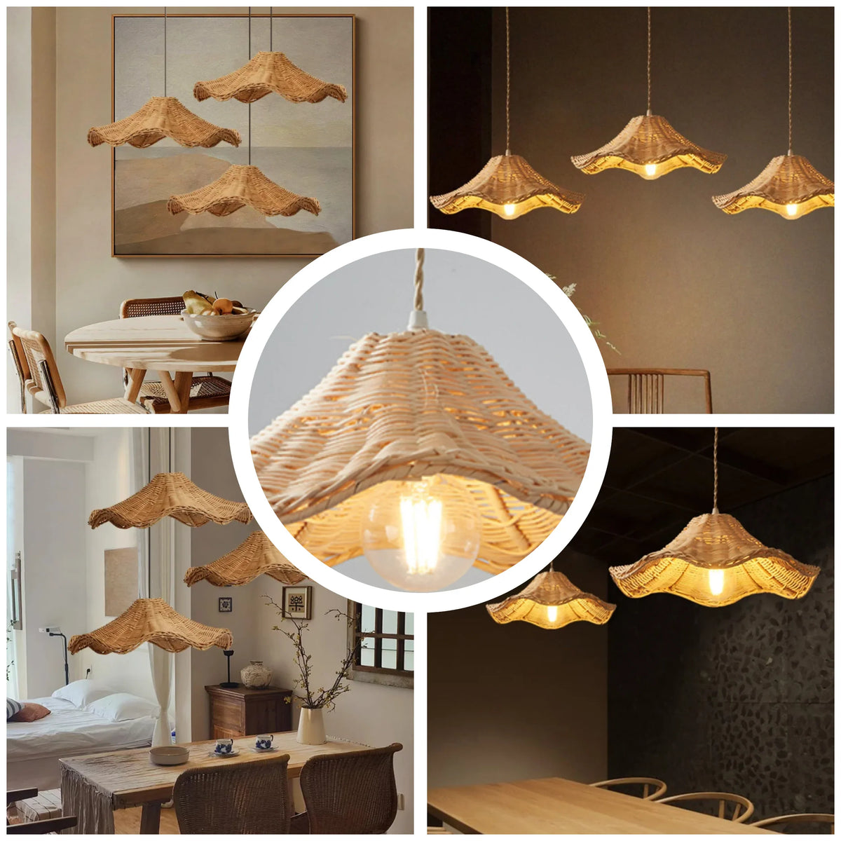 Witch Hat Rattan Pendant Light - Modern Boho Hanging Lamp