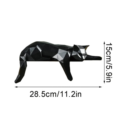 White Black Cat Statue - Geometric Modern
