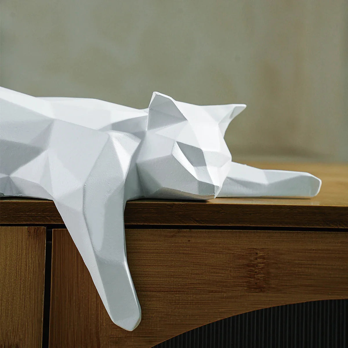 White Black Cat Statue - Geometric Modern