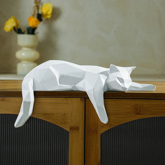 White Black Cat Statue - Geometric Modern