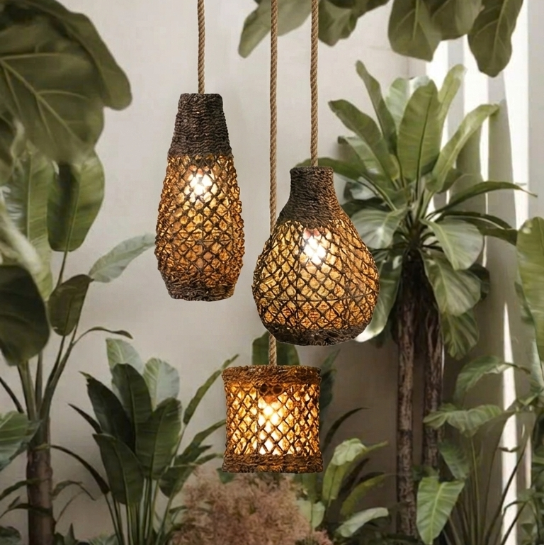 Set 3 Coastal Trio Jute Pendant Lights
