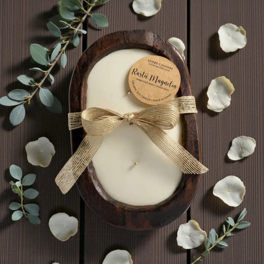 Rustic Magnolia Wooden Bowl Candle