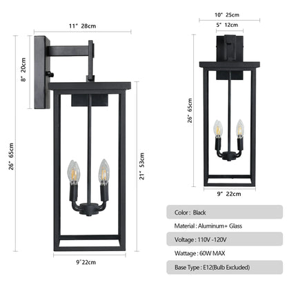 Outdoor Wall Lantern – Black Iron Frame, Frosted Glass & 4x E12 Sockets | Weatherproof Wall Sconce